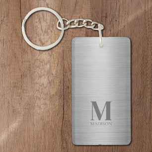 Llavero Metálico gris plateado monogramado