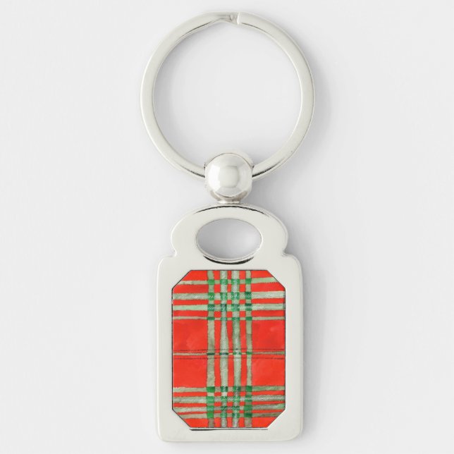LLAVERO METÁLICO RECTANGULAR TARTÁN ROJO SCOTT (Anverso)