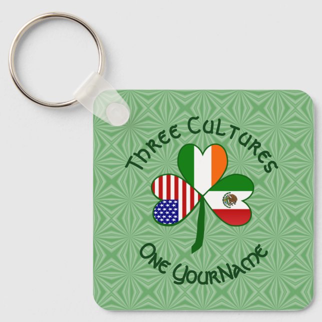 Llavero Mexican Irish American Flags Shamrock Your Name (Anverso)