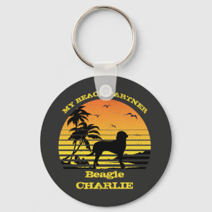 Llavero Mi compañero de playa Sunset Palm Tree Beagle