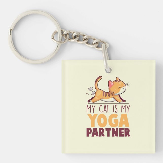 Llavero Mi Gato Es Mi Socio De Yoga - Estirando Gato (Frente)