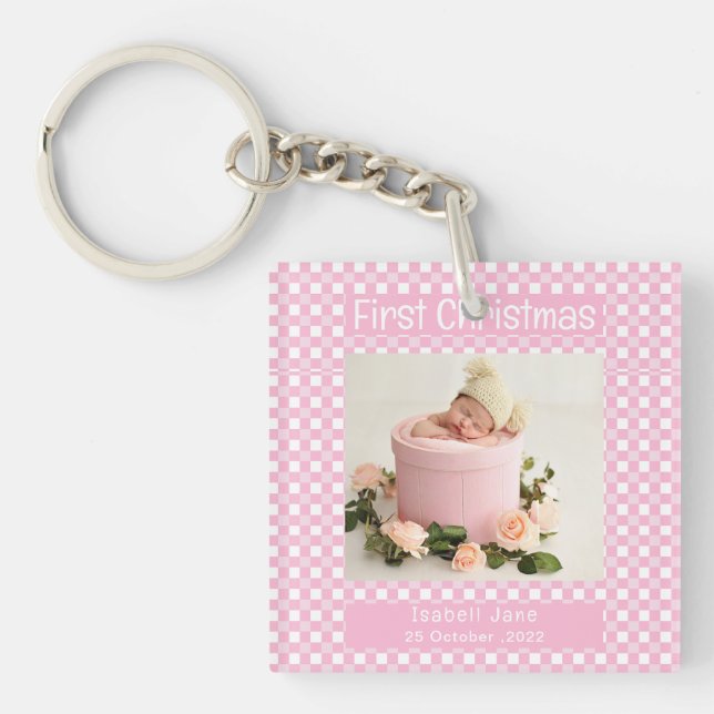 Llavero Mi primera foto de bebé de búfalo rosa de Navidad (Frente)