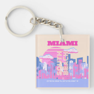 Llavero Miami Beach, Miami Travel Art, Preppy