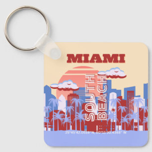 Llavero Miami Beach, Miami Travel Art, Retro
