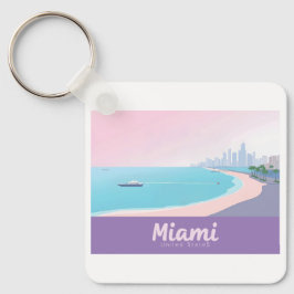 Llavero Miami Florida Coastline Cityscape Pastel Travel