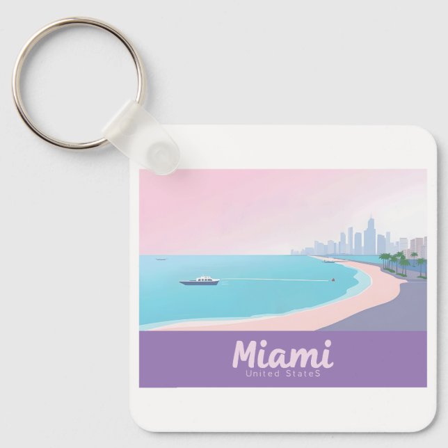 Llavero Miami Florida Coastline Cityscape Pastel Travel (Anverso)
