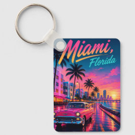 Llavero Miami Florida Retro Neon Atardecer Viaje