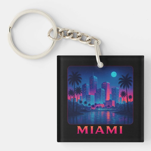 Llavero Miami Moonrise - Neon Skyline (Frente)