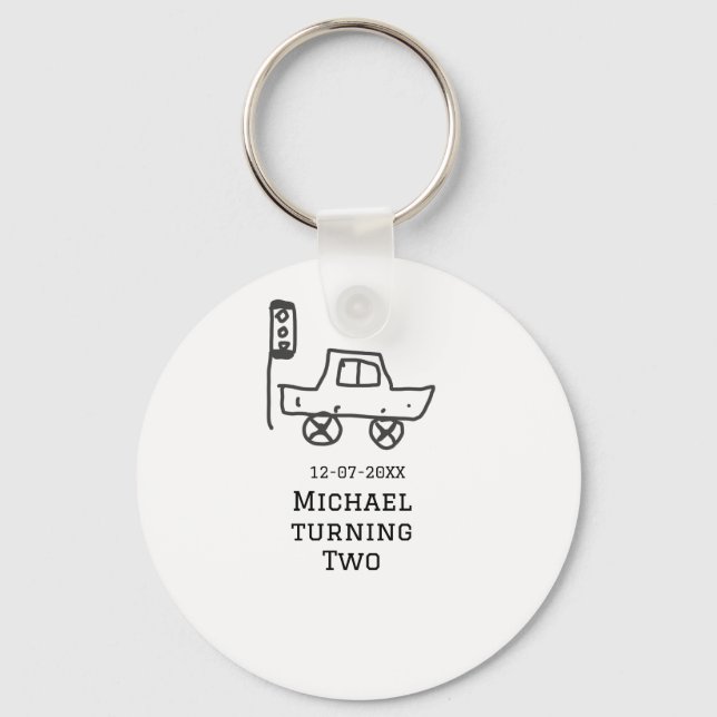 Llavero Michael turning two birthday toy car traffic light (Anverso)