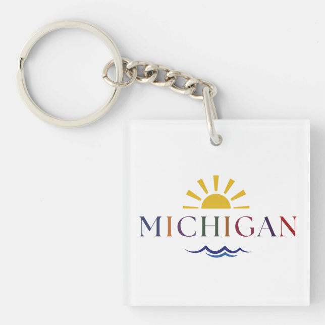 Llavero Michigan Rainbow Text Sun and Waves Key (Frente)