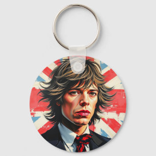 Llavero Mick Jagger Rolling Stones frente a Union Jac