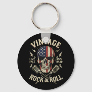 Llavero Micrófono de cinta bandera americana cráneo rock v