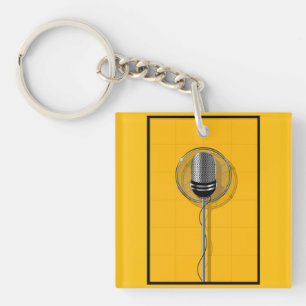 Llavero Micrófono Retro en Amarillo Intenso
