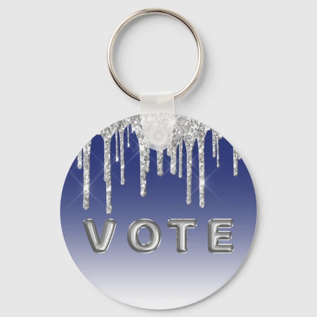 Llavero Midnight Blue Silver Glitter Drip Graphic Vote (Reverso )