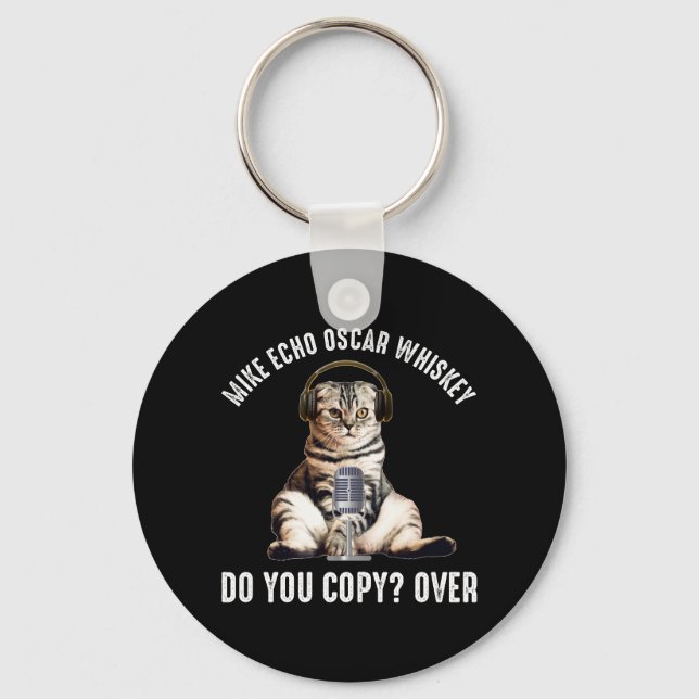 Llavero Mike Echo Oscar Whiskey Ham Radio Cat (Anverso)