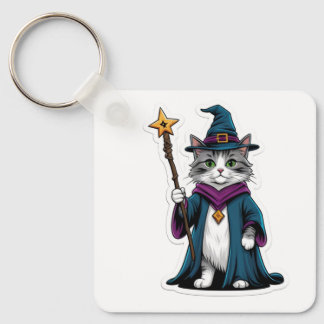 Llavero Mini gato mago con bastón mágico