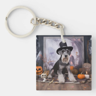 Llavero Miniatura Schnauzer Calabazas Halloween Aterradora