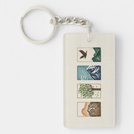 Llavero Minimal Nature Set – Mountain & Tree Art