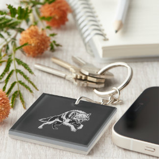Llavero Minimal White Line Wolf Keychain