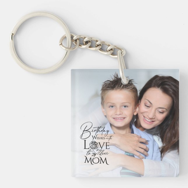 Llavero Minimalist Birthday Photo Frame Calligraphy Mom (Frente)