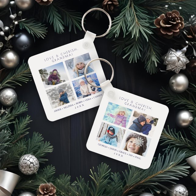 Llavero Minimalist Cute 8 Photos Collage Family Keepsake (Minimalist Cute 8 Photos Collage Keepsake for Family: Mom, Nanna, dad... Keychain.)