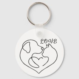 Llavero Minimalist Dog and Cat Heart - One Line Art Design