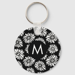 Llavero Minimalist Groovy Black and White Daisy Monogram