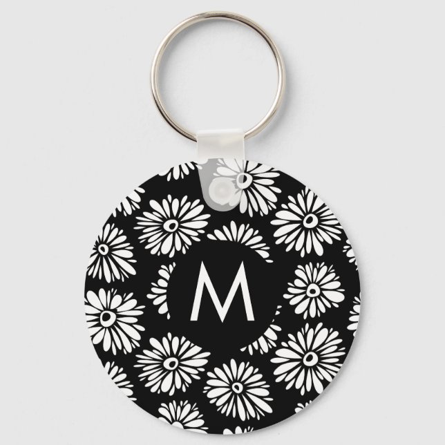 Llavero Minimalist Groovy Black and White Daisy Monogram (Anverso)