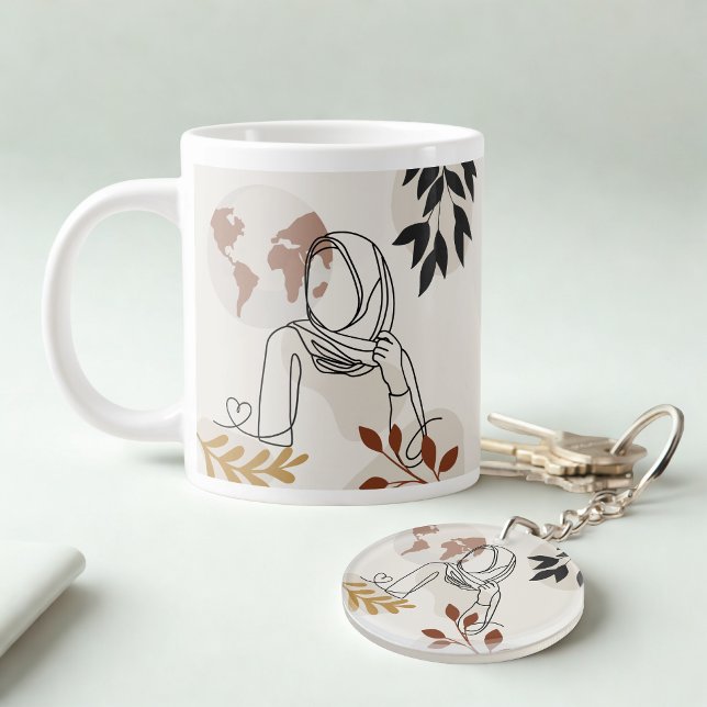 Llavero Minimalist Hijab Line Art Circle -Acrylic Keychain (Celebrate with this elegant mug & keyring set. A perfect Eid gift for her!)