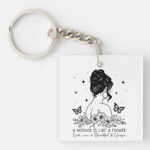 Llavero Minimalista Moderno Floral Día de la Madre Nombre