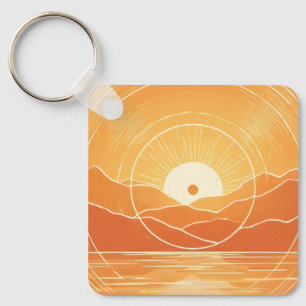 Llavero Minimalista Montaña Océano Atardecer Retro Zen