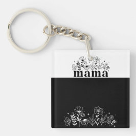 Llavero Minimalistic Black & White Wildflower Mama 