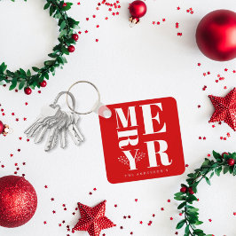 Llavero Mínimo Elegante Rojo Blanco Brillante Feliz Navida