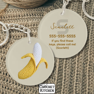 Llavero Mínimo Monograma moderno Nombre Crochet Banana
