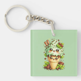 Llavero Mint Chocolate Chip Ice Cream Cone Kawaii Keyring