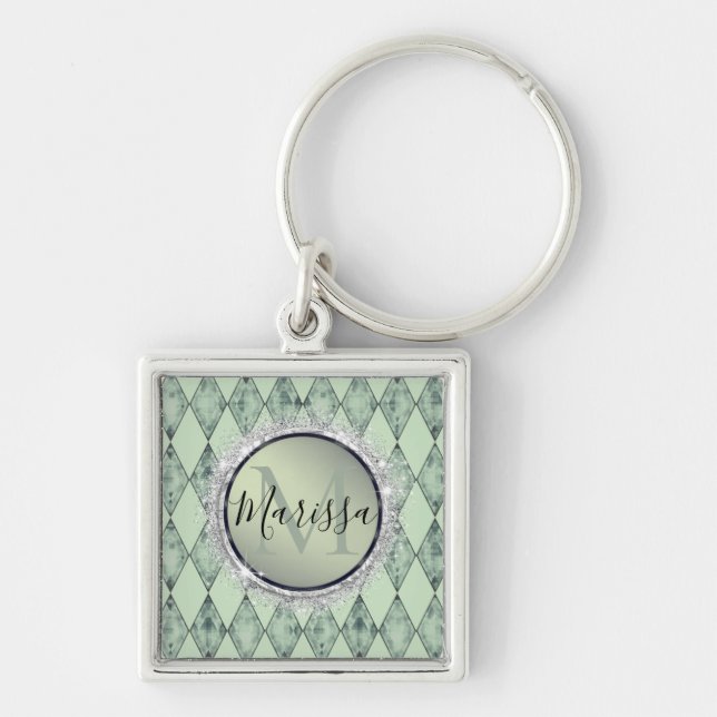 Llavero Mint Green Moda Harlequin Monograma Keychain (Frente)