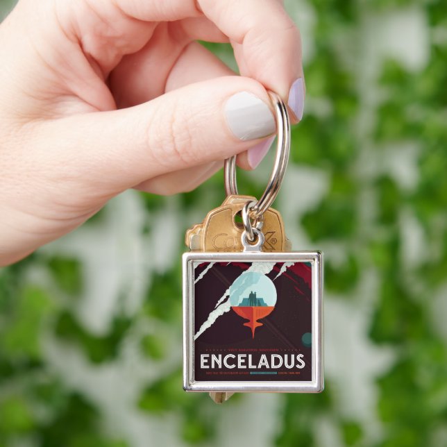 Llavero Misión Retro Space Poster-Cassini A Saturno (Mano)