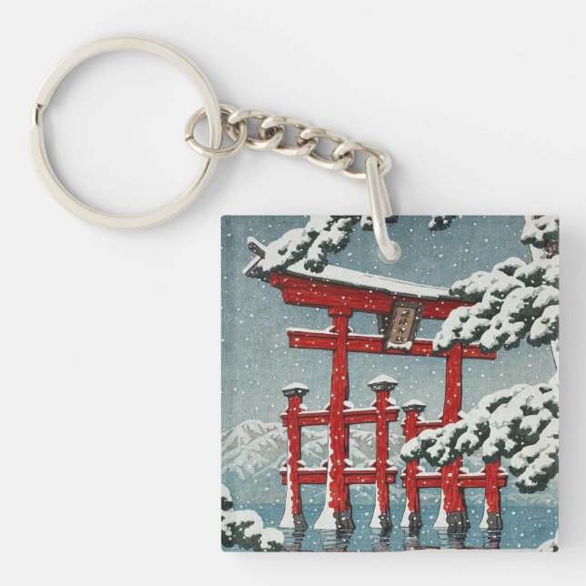 Llavero Miyajima en la nieve Hasui Kawase Torii Gate Art (Frente)