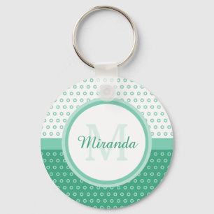 Llavero Mod Green and White Polka Dots Monogram With Name
