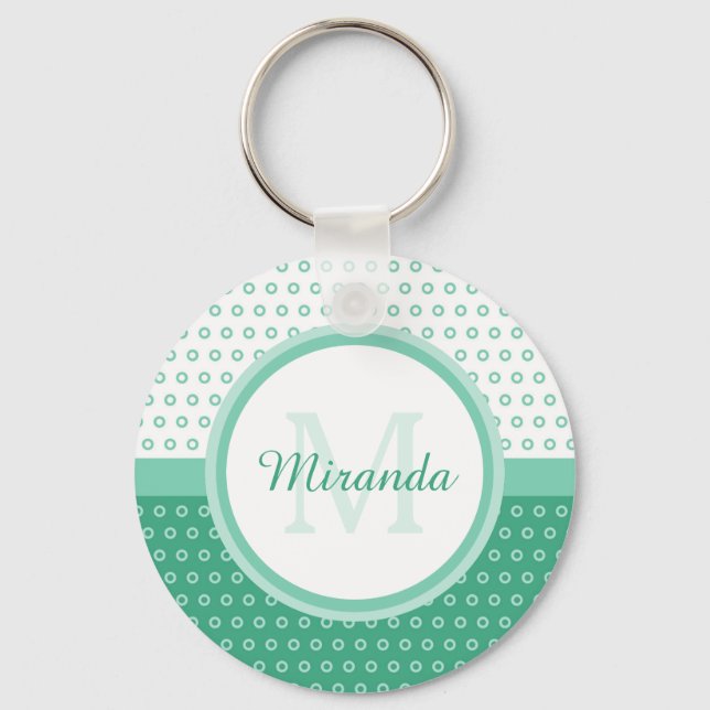 Llavero Mod Green and White Polka Dots Monogram With Name (Anverso)
