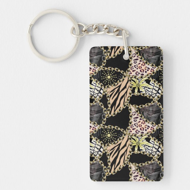 Llavero Moda, abstracta, cadenas, piel de tigre. (Frente)