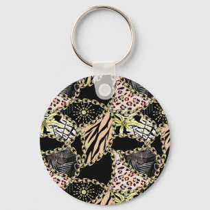 Llavero Moda, abstracta, cadenas, piel de tigre.