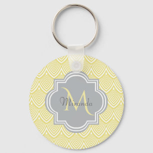 Llavero Moda Amarillo Art Decó Vieiras Gris Monograma Nomb