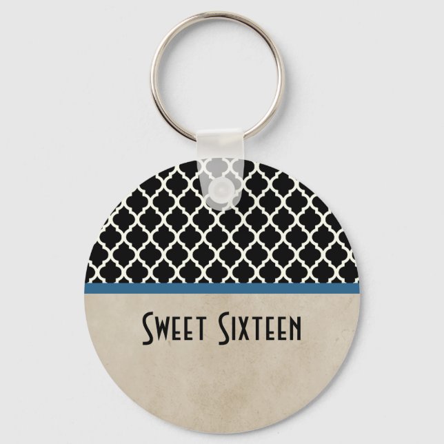 Llavero Moda azul Quatrefoil Sweet 16 Keychain (Anverso)