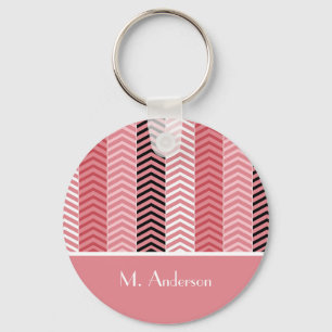 Llavero Moda Bandas Modernas De Chevron Rosado Con Nombre