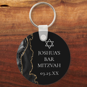 Llavero Moda Black Gold Agate Bar Mitzvah Fiesta