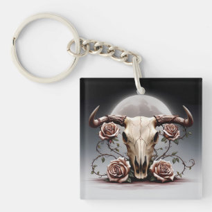 Llavero Moda Boho Acuarela Floral Romántica Cráneo de Vaca