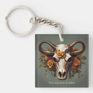 Llavero Moda Boho acuarela Steampunk Floral Cow Skull
