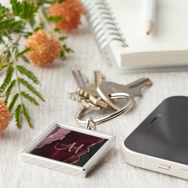 Llavero Moda Borgoña Purpurina de oro Agate Personalizado  (Lado)