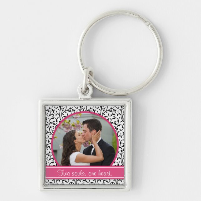 Llavero Moda Damask Wedding Photo Template Keychain (Frente)